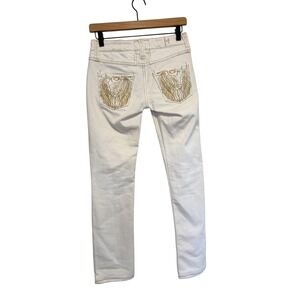 Vintage Taverniti So Jeans Womens White Gold Embroidered Straight Leg 25